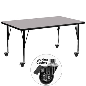 Mobile 30''W x 72''L Rectangular Grey Thermal Laminate Activity Table - Height Adjustable Short Legs Mobile 30''W x 72''L Rectangular Grey Thermal Laminate Activity Table - Height Adjustable Short Legs