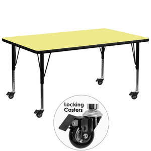 Mobile 30''W x 72''L Rectangular Yellow Thermal Laminate Activity Table - Height Adjustable Short Legs Mobile 30''W x 72''L Rectangular Yellow Thermal Laminate Activity Table - Height Adjustable Short Legs
