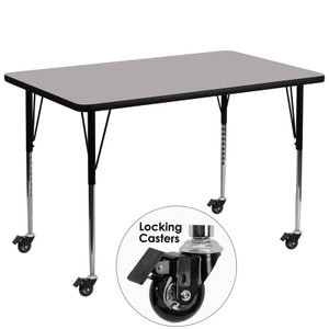Mobile 36''W x 72''L Rectangular Grey HP Laminate Activity Table - Standard Height Adjustable Legs Mobile 36''W x 72''L Rectangular Grey HP Laminate Activity Table - Standard Height Adjustable Legs