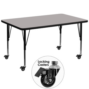 Mobile 36''W x 72''L Rectangular Grey HP Laminate Activity Table - Height Adjustable Short Legs Mobile 36''W x 72''L Rectangular Grey HP Laminate Activity Table - Height Adjustable Short Legs