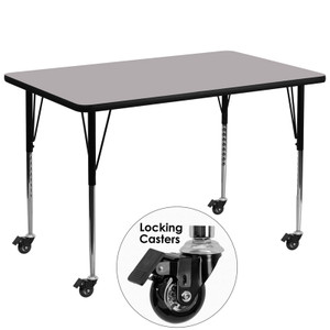 Mobile 36''W x 72''L Rectangular Grey Thermal Laminate Activity Table - Standard Height Adjustable Legs Mobile 36''W x 72''L Rectangular Grey Thermal Laminate Activity Table - Standard Height Adjustable Legs