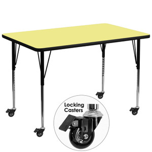 Mobile 36''W x 72''L Rectangular Yellow Thermal Laminate Activity Table - Standard Height Adjustable Legs Mobile 36''W x 72''L Rectangular Yellow Thermal Laminate Activity Table - Standard Height Adjustable Legs