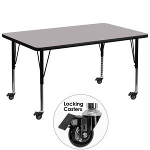 Mobile 36''W x 72''L Rectangular Grey Thermal Laminate Activity Table - Height Adjustable Short Legs Mobile 36''W x 72''L Rectangular Grey Thermal Laminate Activity Table - Height Adjustable Short Legs