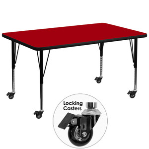 Mobile 36''W x 72''L Rectangular Red Thermal Laminate Activity Table - Height Adjustable Short Legs Mobile 36''W x 72''L Rectangular Red Thermal Laminate Activity Table - Height Adjustable Short Legs