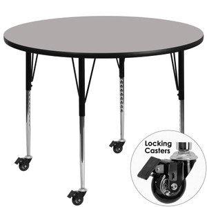 Mobile 42'' Round Grey HP Laminate Activity Table - Standard Height Adjustable Legs Mobile 42'' Round Grey HP Laminate Activity Table - Standard Height Adjustable Legs