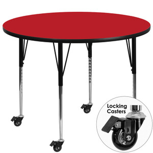 Mobile 42'' Round Red HP Laminate Activity Table - Standard Height Adjustable Legs Mobile 42'' Round Red HP Laminate Activity Table - Standard Height Adjustable Legs
