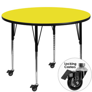 Mobile 42'' Round Yellow HP Laminate Activity Table - Standard Height Adjustable Legs Mobile 42'' Round Yellow HP Laminate Activity Table - Standard Height Adjustable Legs