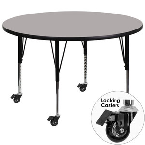 Mobile 42'' Round Grey HP Laminate Activity Table - Height Adjustable Short Legs Mobile 42'' Round Grey HP Laminate Activity Table - Height Adjustable Short Legs