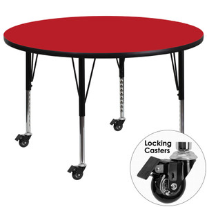 Mobile 42'' Round Red HP Laminate Activity Table - Height Adjustable Short Legs Mobile 42'' Round Red HP Laminate Activity Table - Height Adjustable Short Legs