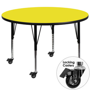 Mobile 42'' Round Yellow HP Laminate Activity Table - Height Adjustable Short Legs Mobile 42'' Round Yellow HP Laminate Activity Table - Height Adjustable Short Legs