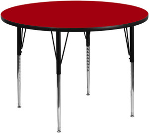 42'' Round Red Thermal Laminate Activity Table - Standard Height Adjustable Legs 42'' Round Red Thermal Laminate Activity Table - Standard Height Adjustable Legs