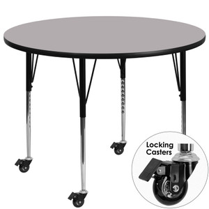 Mobile 42'' Round Grey Thermal Laminate Activity Table - Standard Height Adjustable Legs Mobile 42'' Round Grey Thermal Laminate Activity Table - Standard Height Adjustable Legs