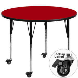 Mobile 42'' Round Red Thermal Laminate Activity Table - Standard Height Adjustable Legs Mobile 42'' Round Red Thermal Laminate Activity Table - Standard Height Adjustable Legs
