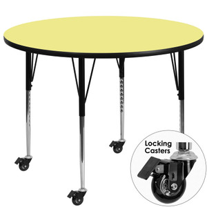 Mobile 42'' Round Yellow Thermal Laminate Activity Table - Standard Height Adjustable Legs Mobile 42'' Round Yellow Thermal Laminate Activity Table - Standard Height Adjustable Legs