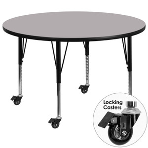 Mobile 42'' Round Grey Thermal Laminate Activity Table - Height Adjustable Short Legs Mobile 42'' Round Grey Thermal Laminate Activity Table - Height Adjustable Short Legs