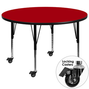 Mobile 42'' Round Red Thermal Laminate Activity Table - Height Adjustable Short Legs Mobile 42'' Round Red Thermal Laminate Activity Table - Height Adjustable Short Legs