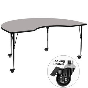 Mobile 48''W x 72''L Kidney Grey HP Laminate Activity Table - Standard Height Adjustable Legs Mobile 48''W x 72''L Kidney Grey HP Laminate Activity Table - Standard Height Adjustable Legs