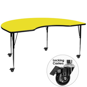 Mobile 48''W x 72''L Kidney Yellow HP Laminate Activity Table - Standard Height Adjustable Legs Mobile 48''W x 72''L Kidney Yellow HP Laminate Activity Table - Standard Height Adjustable Legs