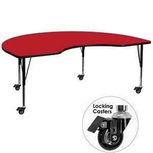Mobile 48''W x 72''L Kidney Red HP Laminate Activity Table - Height Adjustable Short Legs Mobile 48''W x 72''L Kidney Red HP Laminate Activity Table - Height Adjustable Short Legs