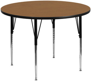 60'' Round Oak Thermal Laminate Activity Table - Standard Height Adjustable Legs 60'' Round Oak Thermal Laminate Activity Table - Standard Height Adjustable Legs