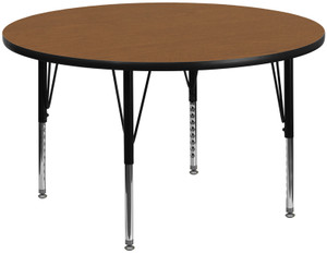 60'' Round Oak Thermal Laminate Activity Table - Height Adjustable Short Legs 60'' Round Oak Thermal Laminate Activity Table - Height Adjustable Short Legs