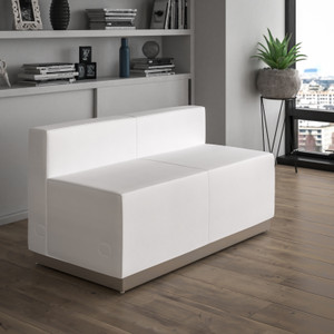 HERCULES Alon Series Melrose White LeatherSoft Loveseat with Brushed Stainless Steel Base HERCULES Alon Series Melrose White LeatherSoft Loveseat with Brushed Stainless Steel Base