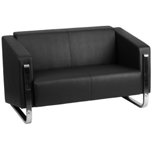 HERCULES Gallant Series Contemporary Black LeatherSoft Loveseat with Stainless Steel Frame HERCULES Gallant Series Contemporary Black LeatherSoft Loveseat with Stainless Steel Frame