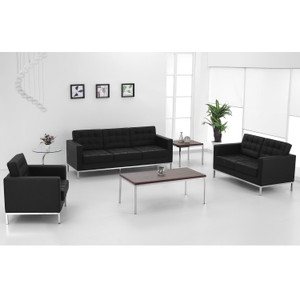 HERCULES Lacey Series Contemporary Black LeatherSoft Loveseat with Stainless Steel Frame HERCULES Lacey Series Contemporary Black LeatherSoft Loveseat with Stainless Steel Frame