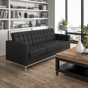 HERCULES Lacey Series Contemporary Black LeatherSoft Sofa with Stainless Steel Frame HERCULES Lacey Series Contemporary Black LeatherSoft Sofa with Stainless Steel Frame