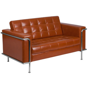 HERCULES Lesley Series Contemporary Cognac LeatherSoft Loveseat with Encasing Frame HERCULES Lesley Series Contemporary Cognac LeatherSoft Loveseat with Encasing Frame