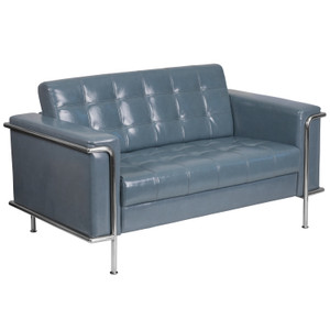 HERCULES Lesley Series Contemporary Gray LeatherSoft Loveseat with Encasing Frame HERCULES Lesley Series Contemporary Gray LeatherSoft Loveseat with Encasing Frame