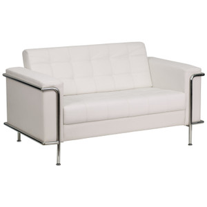 HERCULES Lesley Series Contemporary Melrose White LeatherSoft Loveseat with Encasing Frame HERCULES Lesley Series Contemporary Melrose White LeatherSoft Loveseat with Encasing Frame