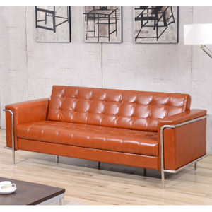 HERCULES Lesley Series Contemporary Cognac LeatherSoft Sofa with Encasing Frame HERCULES Lesley Series Contemporary Cognac LeatherSoft Sofa with Encasing Frame