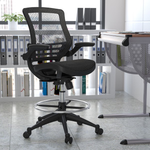 Mid-Back Transparent Black Mesh Drafting Chair with Black Frame and Flip-Up Arms Mid-Back Transparent Black Mesh Drafting Chair with Black Frame and Flip-Up Arms