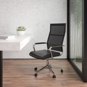 High Back Black Mesh Contemporary Executive Swivel Office Chair with LeatherSoft Seat High Back Black Mesh Contemporary Executive Swivel Office Chair with LeatherSoft Seat