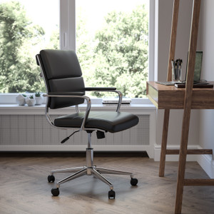 Mid-Back Black LeatherSoft Contemporary Panel Executive Swivel Office Chair Mid-Back Black LeatherSoft Contemporary Panel Executive Swivel Office Chair