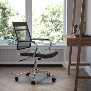 Mid-Back Black Mesh Contemporary Executive Swivel Office Chair with LeatherSoft Seat Mid-Back Black Mesh Contemporary Executive Swivel Office Chair with LeatherSoft Seat