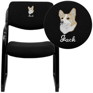 Embroidered Black Fabric Executive Side Reception Chair with Sled Base Embroidered Black Fabric Executive Side Reception Chair with Sled Base
