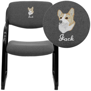 Embroidered Gray Fabric Executive Side Reception Chair with Sled Base Embroidered Gray Fabric Executive Side Reception Chair with Sled Base