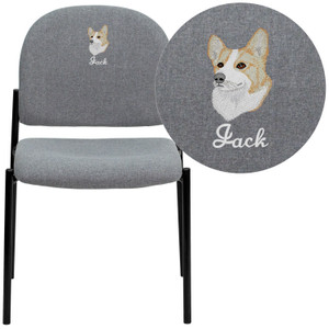 Embroidered Comfort Gray Fabric Stackable Steel Side Reception Chair Embroidered Comfort Gray Fabric Stackable Steel Side Reception Chair