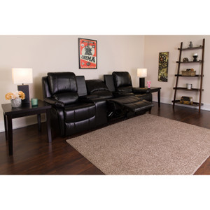 Allure Series 3-Seat Reclining Pillow Back Black LeatherSoft Theater Seating Unit with Cup Holders Allure Series 3-Seat Reclining Pillow Back Black LeatherSoft Theater Seating Unit with Cup Holders