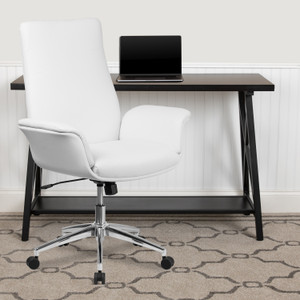 Mid-Back White LeatherSoft Executive Swivel Office Chair with Flared Arms Mid-Back White LeatherSoft Executive Swivel Office Chair with Flared Arms