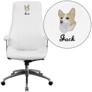 Embroidered High Back White LeatherSoft Smooth Upholstered Executive Swivel Office Chair with Arms Embroidered High Back White LeatherSoft Smooth Upholstered Executive Swivel Office Chair with Arms