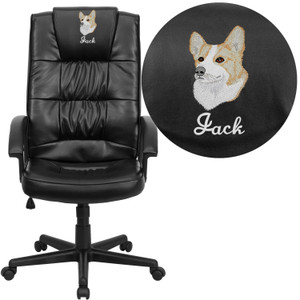 Embroidered High Back Black LeatherSoft Executive Swivel Office Chair with Arms Embroidered High Back Black LeatherSoft Executive Swivel Office Chair with Arms