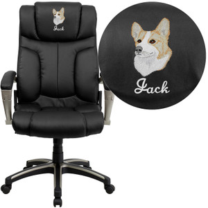 Embroidered High Back Folding Black LeatherSoft Executive Swivel Office Chair with Arms Embroidered High Back Folding Black LeatherSoft Executive Swivel Office Chair with Arms