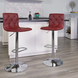 Contemporary Button Tufted Burgundy Vinyl Adjustable Height Barstool with Chrome Base Contemporary Button Tufted Burgundy Vinyl Adjustable Height Barstool with Chrome Base