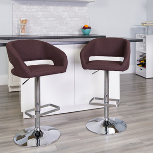 Contemporary Brown Fabric Adjustable Height Barstool with Rounded Mid-Back and Chrome Base Contemporary Brown Fabric Adjustable Height Barstool with Rounded Mid-Back and Chrome Base