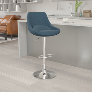 Contemporary Blue Fabric Adjustable Height Barstool with Chrome Base Contemporary Blue Fabric Adjustable Height Barstool with Chrome Base