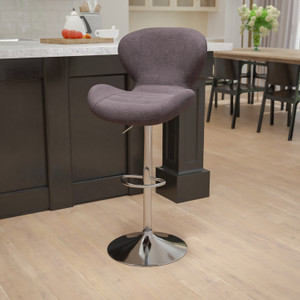 Contemporary Charcoal Fabric Adjustable Height Barstool with Curved Back and Chrome Base Contemporary Charcoal Fabric Adjustable Height Barstool with Curved Back and Chrome Base