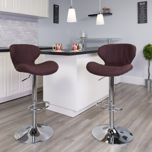 Contemporary Brown Fabric Adjustable Height Barstool with Curved Back and Chrome Base Contemporary Brown Fabric Adjustable Height Barstool with Curved Back and Chrome Base
